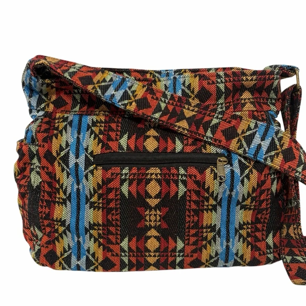 Southwestern Aztec Native American Print Tapestry Hobo Bag - Like New
